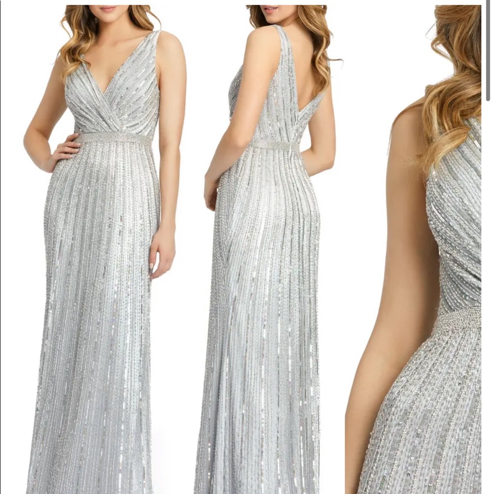 NWT Mac Duggal Sequin A-line gown Platinum